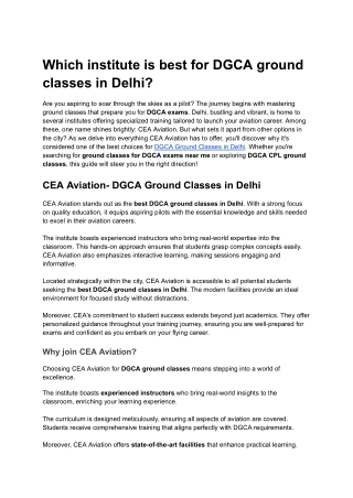 Which institute is best for DGCA ground classes in Delhi?