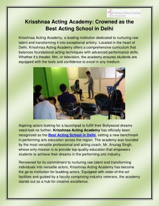 Best Acting School in Delhi