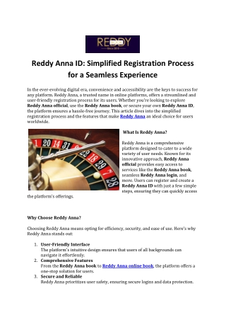 Reddy Anna ID-Simplified Registration Process for a Seamless Experience