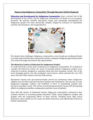 Empowering Indigenous Communities Through Education And Development