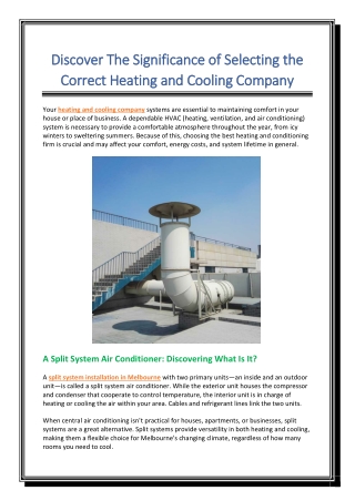 Discover The Significance of Selecting the Correct Heating and Cooling Company