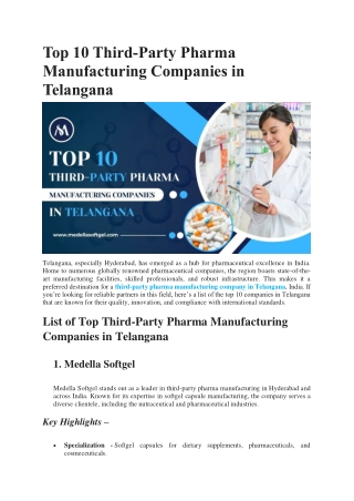 Top 10 Third-Party Pharma Manufacturing Companies in Telangana