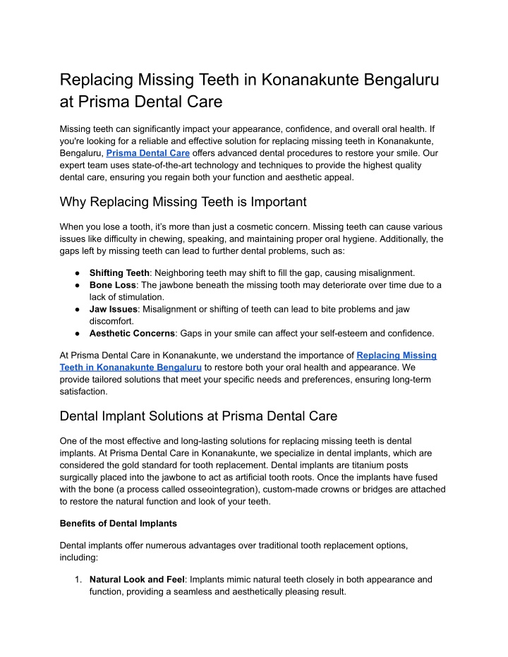 replacing missing teeth in konanakunte bengaluru