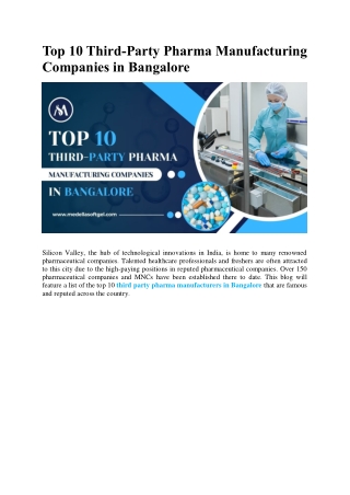 Top 10 Third-Party Pharma Manufacturing Companies in Bangalore