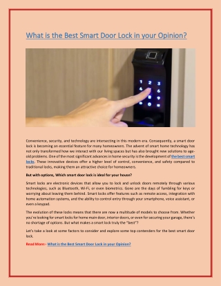 What is the Best Smart Door Lock in your Opinion?