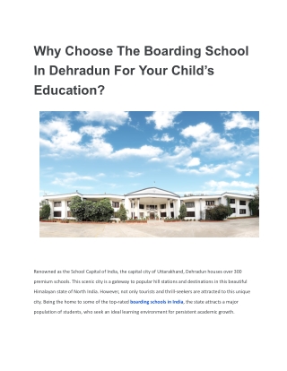 why choose the boarding school in dehradun