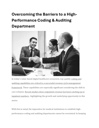 Overcoming the Barriers to a High-Performance Coding & Auditing Department - AGS Health