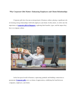 Why Corporate Gifts Matter Enhancing Employees and Clients Relationships