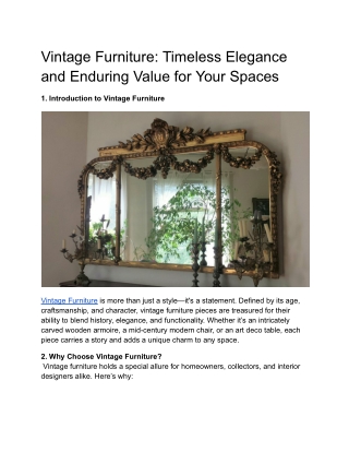 Vintage Furniture: Timeless Elegance and Enduring Value for Your Spaces