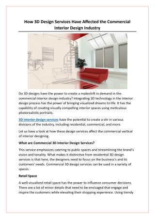 How 3D Design Services Have Affected the Commercial Interior Design Industry