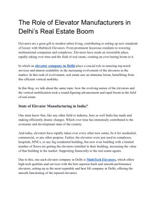 The Role of Elevator Manufacturers in Delhi’s Real Estate Boom