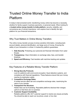 Trusted Online Money Transfer to India Platform