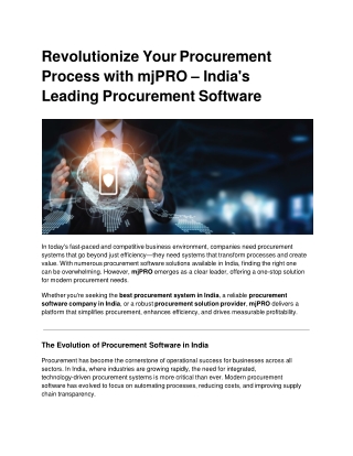 Revolutionize Procurement with mjPRO – India’s Premier Procurement Software