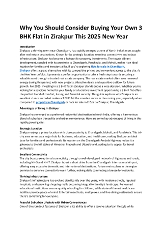 Why You Should Consider Buying Your Own 3 BHK Flat in Zirakpur This 2025 New Year