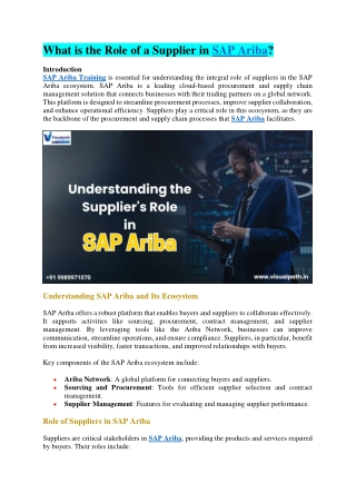 what is the role of a supplier in sap ariba