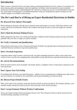 The Do’s and Don’ts of Hiring an Expert Residential Electrician in Dublin