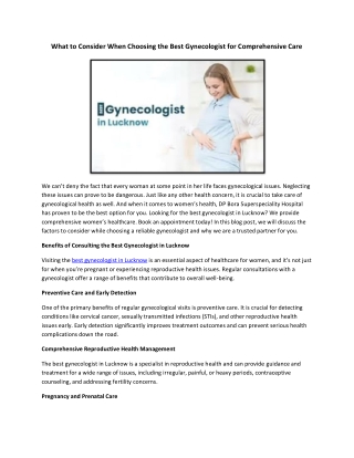 What to Consider When Choosing the Best Gynecologist for Comprehensive Care