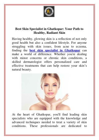 Best Skin Specialist in Ghatkopar Your Path to Healthy, Radiant Skin