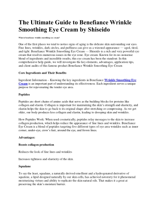 Guide to Benefiance Wrinkle Smoothing Eye Cream by Shiseido
