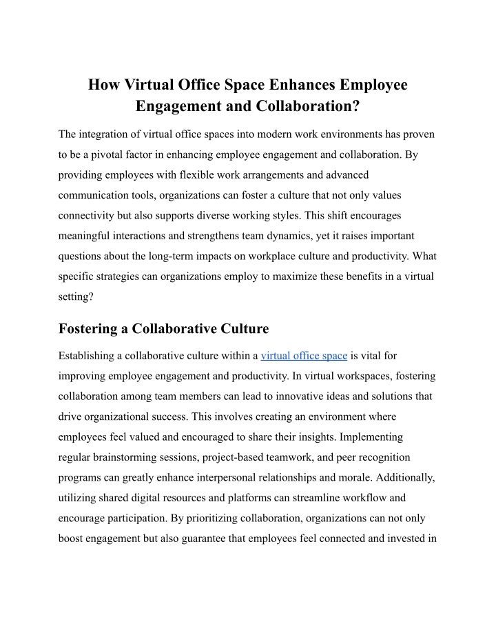 how virtual office space enhances employee