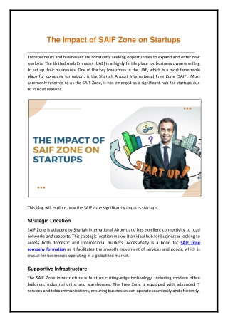 The Impact of SAIF Zone on Startups