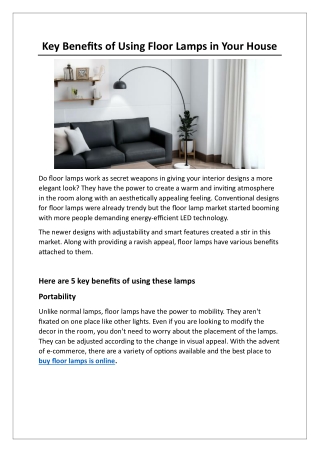 Key Benefits of Using Floor Lamps in Your House