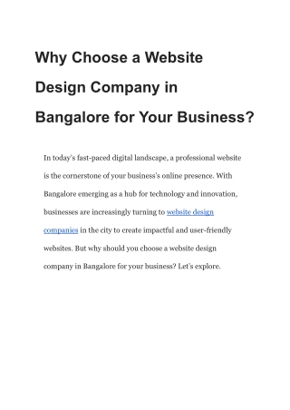 Why Choose a Website Design Company in Bangalore for Your Business?