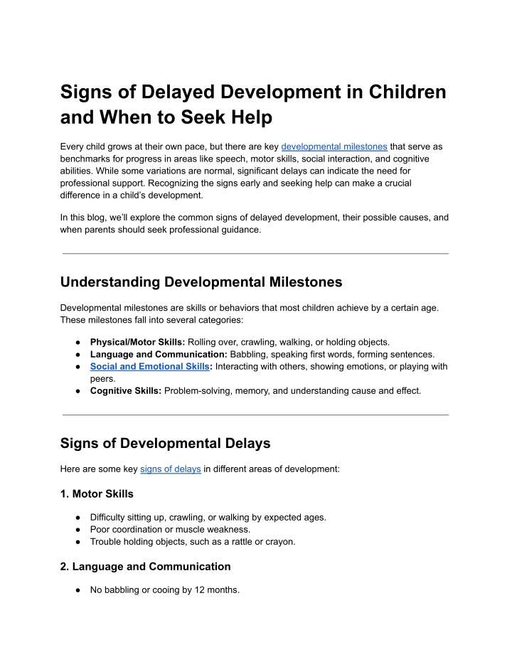 signs of delayed development in children and when