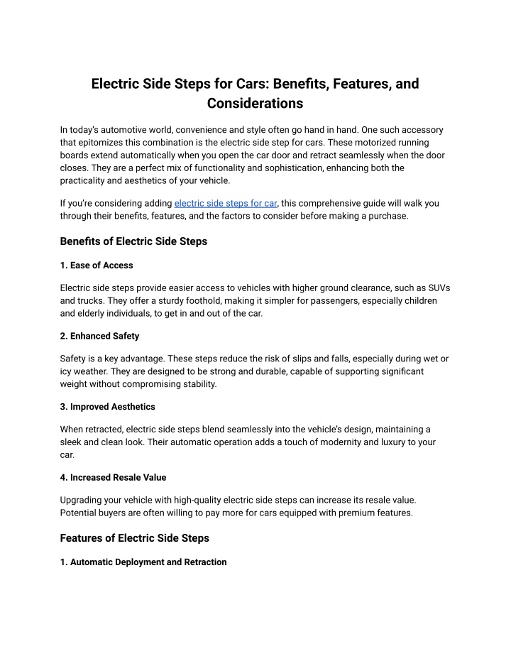 electric side steps for cars benefits features