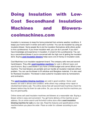 Doing Insulation with Low-Cost Secondhand Insulation Machines and Blowers-coolmachines.com