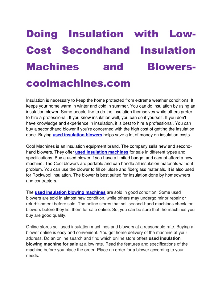 doing insulation with low cost secondhand