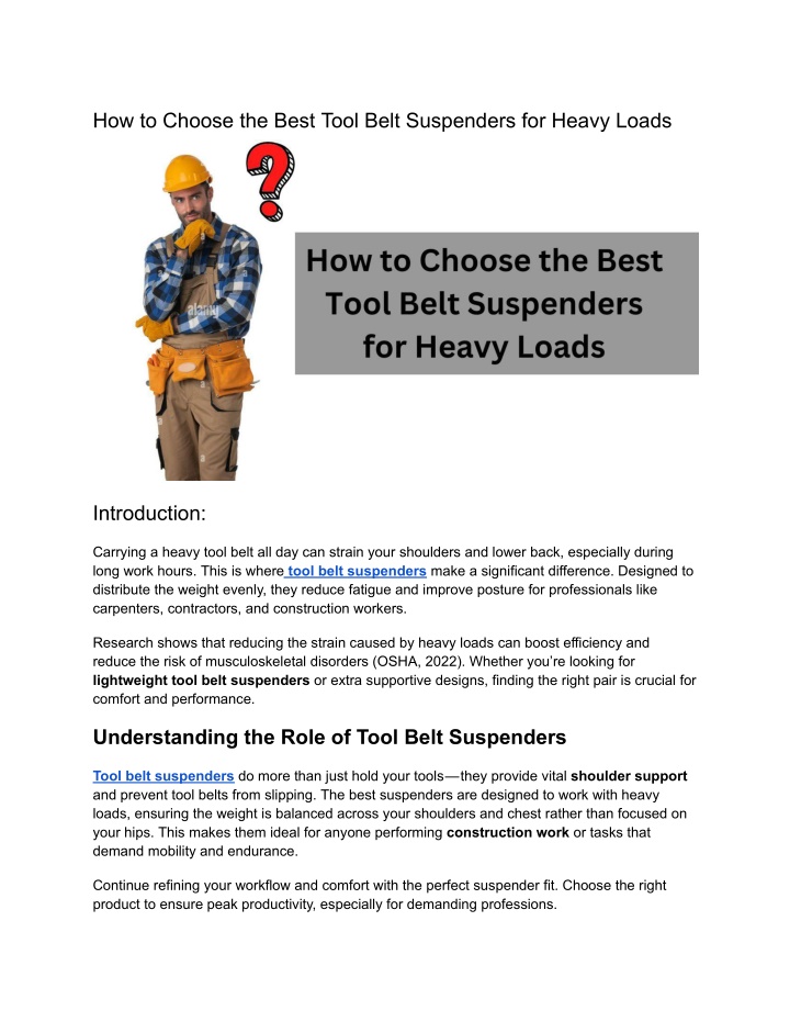 how to choose the best tool belt suspenders