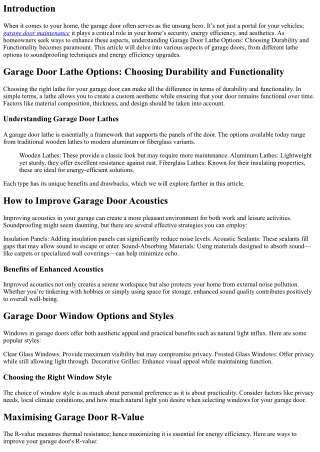 Garage Door Lathe Options: Choosing Durability and Functionality