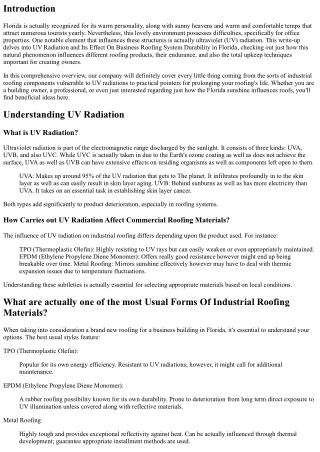 UV Radiation as well as Its Effect On Commercial Rooftop Sturdiness in Fla