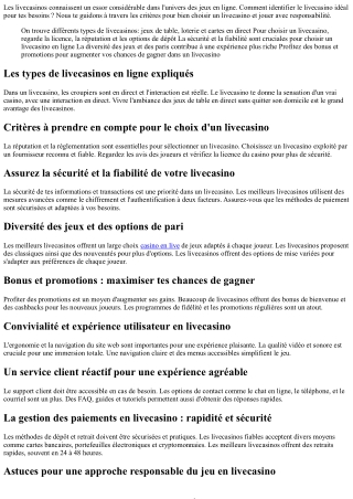 Comment choisir le casino en direct idéal en ligne : recommandations utiles