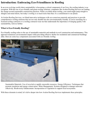 Avalon's Approach to Eco-Friendly, Green Roofing Solutions.