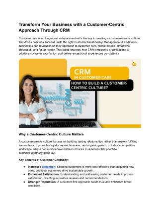 Transform Your Business with a Customer-Centric Approach Through CRM