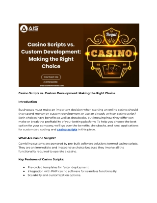 casino scripts vs custom development making