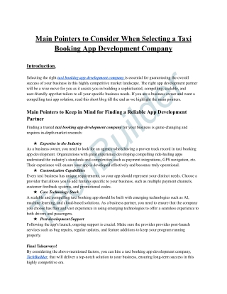 Main Pointers to Consider for Taxi Booking App Development Company