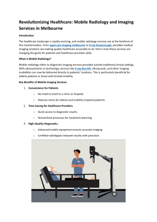 Revolutionizing Healthcare: Mobile Radiology and Imaging Services in Melbourne