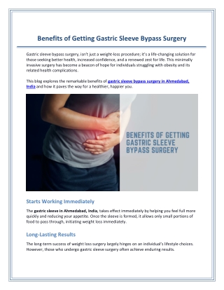 Benefits of Getting Gastric Sleeve Bypass Surgery