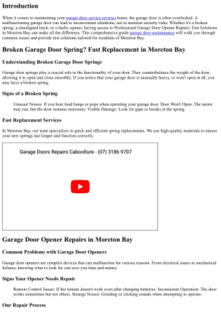 Professional Garage Door Opener Repairs: Fast Solutions in Moreton Bay