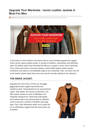 Upgrade Your Wardrobe : Iconic Leather Jackets A Must For Men