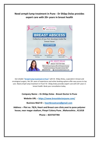 Need armpit lump treatment in Pune - Dr Shilpy Dolas provides expert care with 20  years in breast health