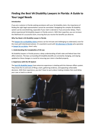 Finding the Best VA Disability Lawyers in Florida: A Guide to Your Legal Needs