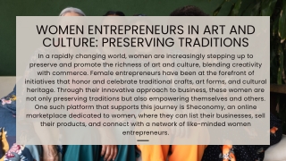 Women Entrepreneurs in Art and Culture: Preserving Traditions