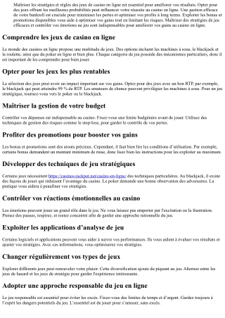 Les méthodes efficaces pour optimiser vos résultats au casino en ligne