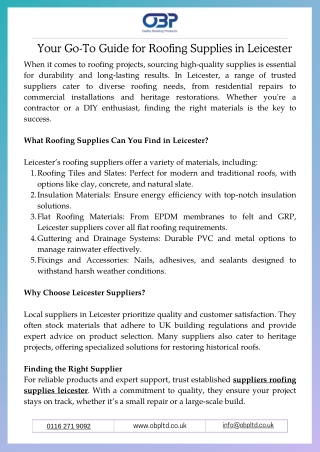 Your Go-To Guide for Roofing Supplies in Leicester