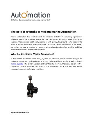 The Role of Joysticks in Modern Marine Automation