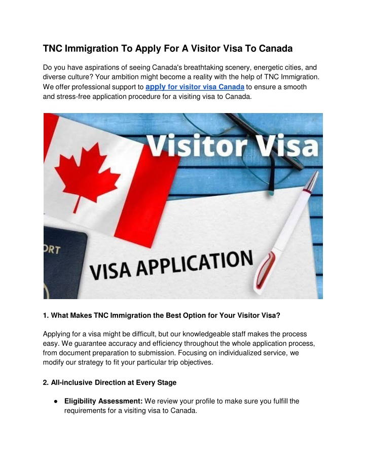 tnc immigration to apply for a visitor visa